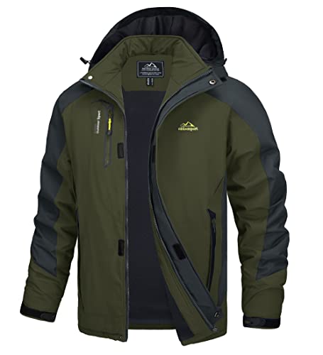 TACVASEN Herren Leichte Wasserdichte Softshell Jacke mit Abnehmbarer Kapuze, Armeegrün, DE M von TACVASEN