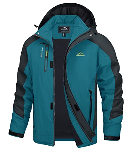 TACVASEN Herren Leichte Wasserdichte Softshell Jacke mit Abnehmbarer Kapuze, DE L, See Blau von TACVASEN