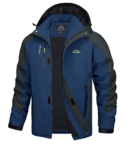 TACVASEN Herren Leichte Wasserdichte Softshell Jacke mit Abnehmbarer Kapuze, DE XXL, Marine Blau von TACVASEN