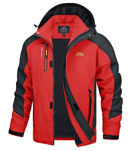 TACVASEN Herren Leichte Wasserdichte Softshell Jacke mit Abnehmbarer Kapuze, Rot, DE L von TACVASEN