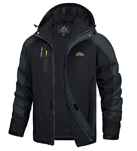 TACVASEN Herren Leichte Wasserdichte Softshell Jacke mit Abnehmbarer Kapuze, Schwarz, DE M von TACVASEN