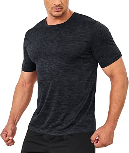 TACVASEN Herren Meliert Sport T-Shirts Kurzarm Schnelltrocknend Athletic Gym Workout Laufen Rundhals, Schwarz, 3XL von TACVASEN