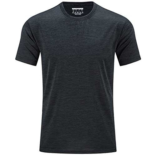 TACVASEN Herren Meliert Sport T-Shirts Kurzarm Schnelltrocknend Athletic Gym Workout Laufen Rundhals, Schwarz, L von TACVASEN