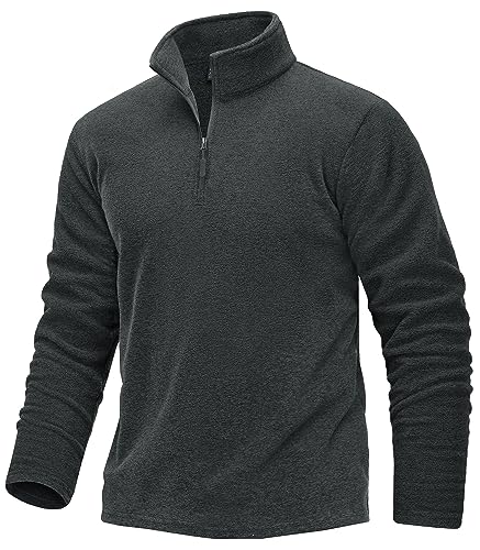 TACVASEN Herren Sportshirts Fleece Langarmshirts Joggingshirts Laufen Gym Fitness Tops 1/4 Zip Pullover (3XL, Schwarz) von TACVASEN