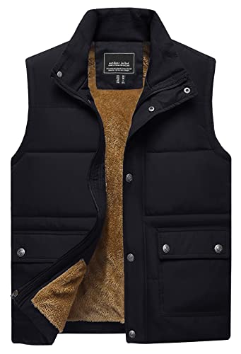 TACVASEN Herren Outdoor Arbeit Weste Jacke Gefüttert Anglerweste Warme Freizeit Vest Wanderweste Fleece Thermoweste Männer Arbeitsjacke Steppweste Body Warmer Funktionsweste(S,Schwarz) von TACVASEN