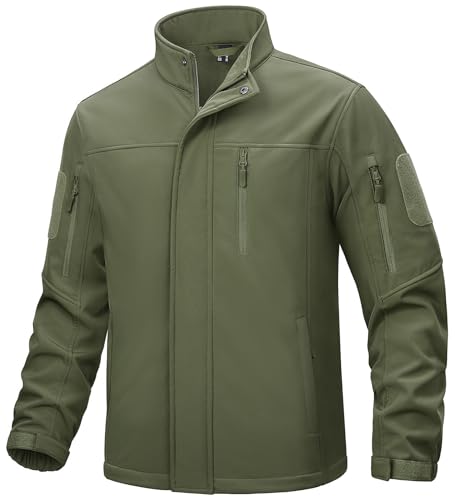 TACVASEN Jagdjacke Herren Wasserdicht Outdoor Funktionsjacke Übergangsjacke Winter Softshelljacke Atmungsaktiv (3XL, Armeegrün) von TACVASEN