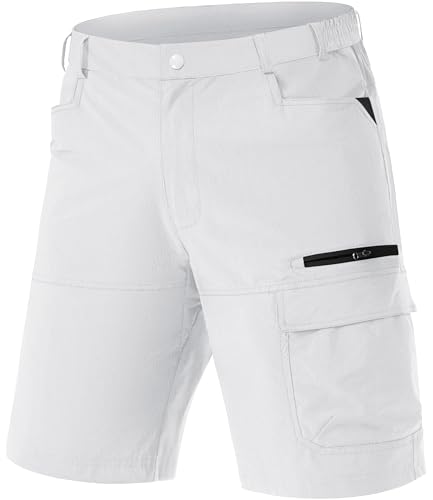 TACVASEN Wanderhose Herren Kurz Bermuda Shorts Schnelltrocknend Sommer Wandern Biker Leicht Nylon Cargoshorts mit 5 Taschen (40, Weiß) von TACVASEN
