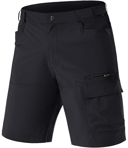 TACVASEN Herren Outdoor Shorts Kruz Wanderhose Cargo Trekkinghose Bermuda Leichte Shorts Halblang Sommerhose mit Taschen (40, Schwarz) von TACVASEN