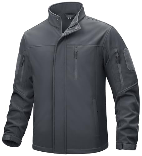 TACVASEN Herren Outdoor Softshelljacke Übergangsjacke Atmungsaktiv Funktionsjacke Wasserdicht Winter Herrenjacke (3XL, Dunkelgrau) von TACVASEN