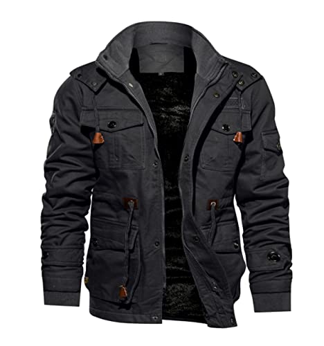 TACVASEN Herren Outdoor Übergangsjacke Warme Cargojacke Bomber Jacket Piloten Arbeitsjacke Herbst (S, Grau) von TACVASEN