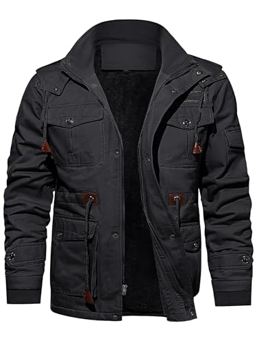 TACVASEN Herren Outdoor Übergangsjacke Warme Cargojacke Bomber Jacket Piloten Arbeitsjacke Herbst (XXL, Grau) von TACVASEN