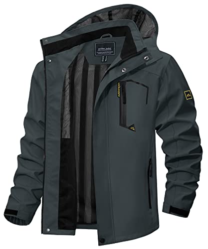 TACVASEN Windjacke Herren Softshelljacke Winter Wanderjacke Herrenjacke Herbstjacke Kapuze Camping Jacke (L, Kohlengrau) von TACVASEN