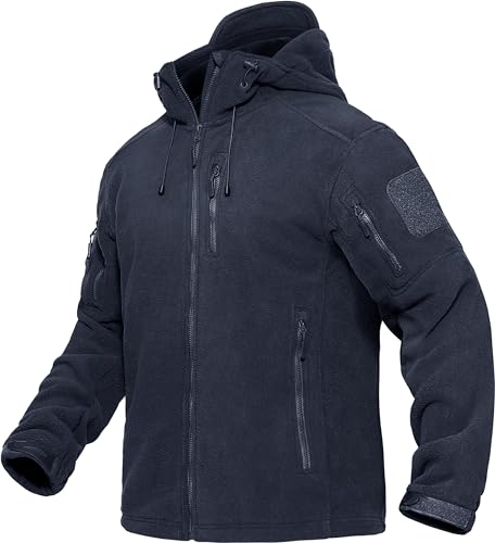 TACVASEN Herren Winter Fleecejacke Outdoor-Herrenjacke Pullover Hoodie Warm Fleece Jacket (L, Schwarzblau) von TACVASEN