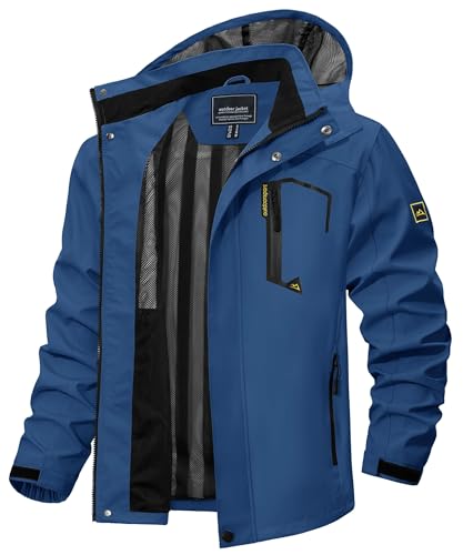 TACVASEN Herren Outdoorjacke Leicht Wasserabweisend Wanderjacke Übergangsjacke Funktionsjacke mit Abnehmbarer Kapuze (M, Denimblau) von TACVASEN