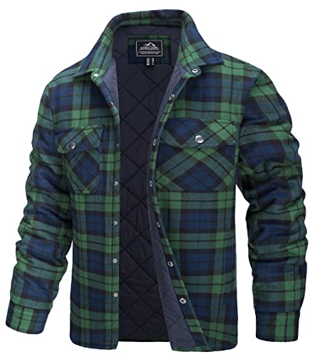 TACVASEN Herren Karierte Hemdjacke Warm Flanellhemd Holzfällerhemd Thermohemd Jacke (L, Grün) von TACVASEN