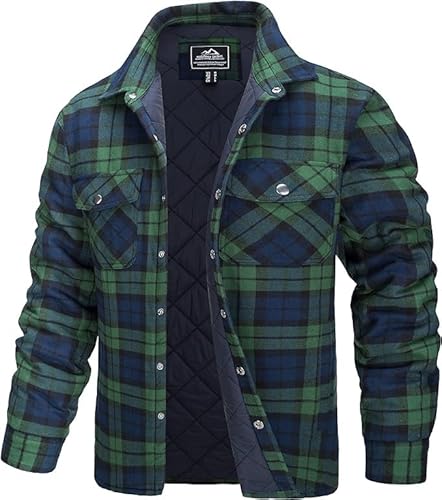 TACVASEN Herren Karierte Hemdjacke Warm Flanellhemd Holzfällerhemd Thermohemd Jacke (S, Grün) von TACVASEN