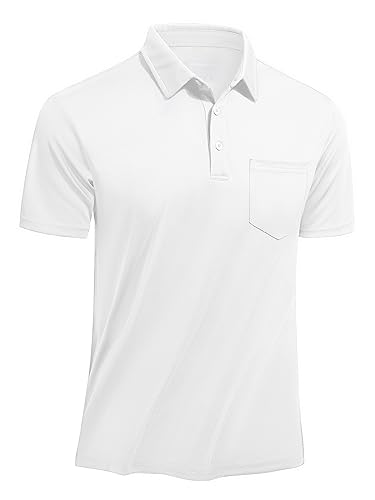 TACVASEN Herren Polo Freizeit Poloshirts Atmungsaktiv Sommershirts Leicht Tshirts Männer Polohemd mit Brusttasche, Weiß, 3XL von TACVASEN