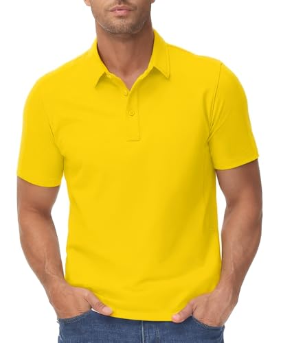 TACVASEN Herren Poloshirts Kurzarm Baumwolle Regular Fit Basic Polo Casual T-Shirts mit Kragen Golf Polohemd Freizeit Tops Sommer Gelb, L von TACVASEN