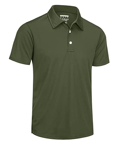 TACVASEN Herren Poloshirts Kurzarm T-Shirts Bequem Polohemd Leicht Shirts Golf Normale Passform (L, Armeegrün) von TACVASEN