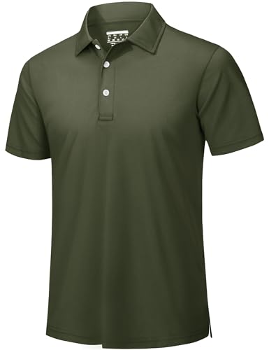TACVASEN Poloshirts Für Herren Kurzarm Golf Bequem Polohemd Schnelltrocknend Sportshirt Leicht Shirts Normale Passform (S, Armeegrün) von TACVASEN