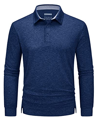 TACVASEN Herren Poloshirts Polohemd Atmungsaktiv T-Shirt Männer Freizeitshirts Casual Langarmshirt Outdoor Sportshirt, Dunkelblau, L von TACVASEN