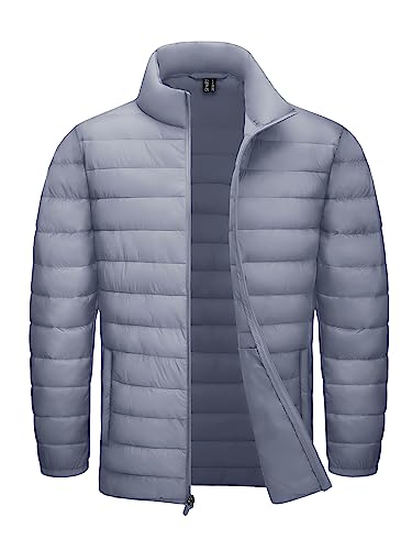 TACVASEN Herren Pufferjacke Winterjacke Übergangsjacke Outdoor Freizeit Wasser und winddicht Steppjacke (S, Hellgrau) von TACVASEN