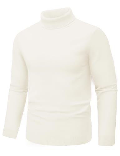TACVASEN Herren Pullover Rollkragen Langarm Strickpullover Herbst Dünn Leicht Feinstrick Warm Oberteil für Büro Reisen Winter Weiß L von TACVASEN
