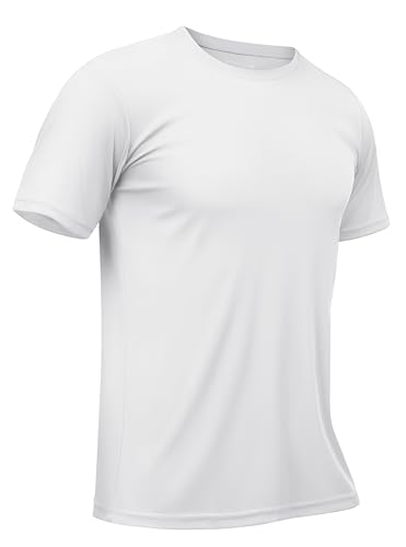 TACVASEN Herren Rash Guard Shirts Running Funktionsshirt Kurzarm Rundhalsausschnitt Quick Dry T-Shirt, Weiß, M von TACVASEN
