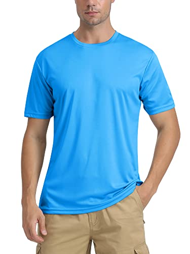 TACVASEN Herren Rashguard Sport T-Shirt O-Ausschnitt Classic Short-Sleeve Casual Sommer, Azurblau, 3XL von TACVASEN