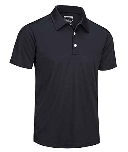 TACVASEN Herren Schnell Trocknend Poloshirts Sommer T-Shirts Freizeithemd Sport Golf Shirts Kurzarm (L, Schwarz) von TACVASEN