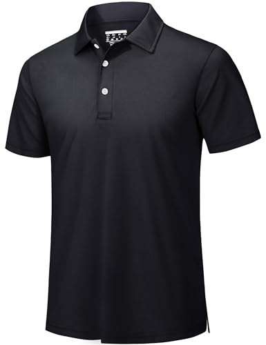 TACVASEN Poloshirts Herren Kurzarm Sommer Schnell Trocknend T-Shirts Performance Sportshirt Outdoor Knopfleiste Herrenhemd (2XL, Schwarz) von TACVASEN