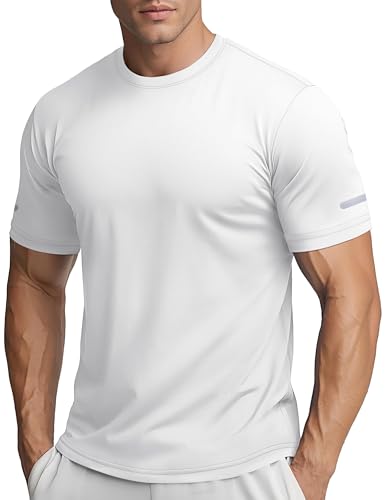 TACVASEN Herren Schnelltrocknend Funktionsshirts Outdoor T-Shirts Atmungsaktiv UPF 50+ Schwimmshirt Sport Laufshirts Weiß, M von TACVASEN