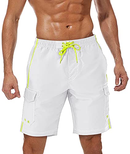 TACVASEN Herren Schwimmhose Badehose Kurz Strandhose Sommer Wassershorts Strandshorts Urlaub Shorts für Wasser Sport, Weiß, L von TACVASEN