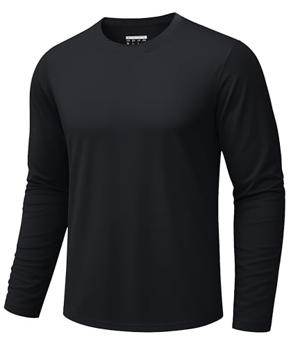 TACVASEN Herren Shirt Langarm Baumwolle T-Shirt Männer Langarmshirt Komfortabel Atmungsaktiv Oberteil Freizeit Herbst Pullover Schwarz M von TACVASEN