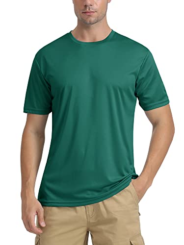 TACVASEN Herren Short Sleeve T-Shirt Swim Shirts UV-Sonnenschutz Atmungsaktiv Schnell Trocknend, Smaragdgrün, L von TACVASEN