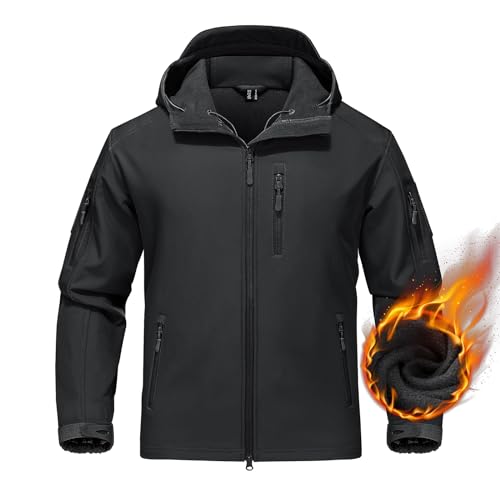 TACVASEN Herren Soft Shell Jacket Wasserdicht Winddicht Herbstjacke Outdoorjacke Herrenjacke mit Kapuzen, Schwarz von TACVASEN