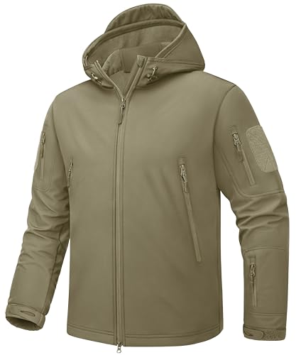 TACVASEN Herren Softshelljacke Outdoorjacke Jagd Herbts Wandern Frühlingsjacke Funktionsjacke, Khaki, S von TACVASEN