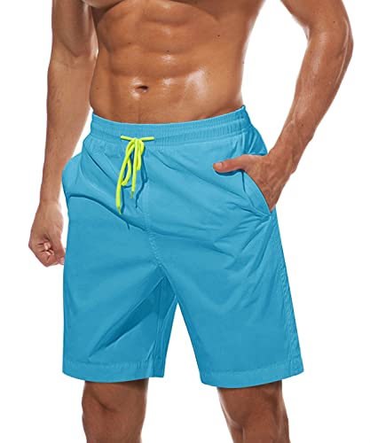 TACVASEN Herren Sommer Badeshorts Schnell Trocknend Swimming Trunks Beach Shorts mit Taschen, Himmelblau, EU S von TACVASEN