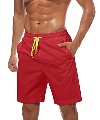 TACVASEN Herren Sommer Badeshorts Schnell Trocknend Swimming Trunks Beach Shorts mit Taschen, Rot, EU M von TACVASEN