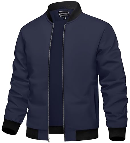 TACVASEN Bomberjacke Herren Sommer Freizeitjacke Bomber Blouson Lässige College Jacke Frühlingsjacke Sport Jacket(XXL, Marineblau) von TACVASEN