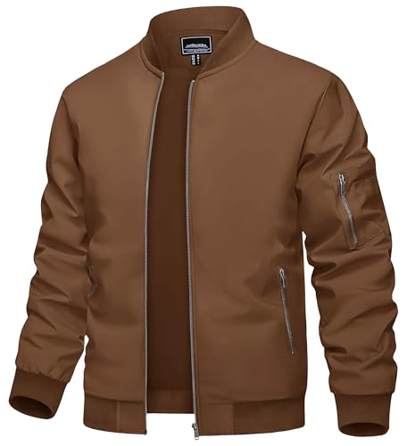 TACVASEN Herren Sommer Freizeitjacke Bomberjacke Übergangsjacke Herbst Outdoor Jacke Lässige Fliegerjacke Sport Jacket (3XL, Braun) von TACVASEN