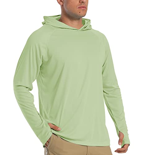 TACVASEN Herren Sommer Langarm Hoodie Leicht Atmungsaktiv Trainingsshirts T-Shirts Lange Shirts, Hellgrün, L von TACVASEN