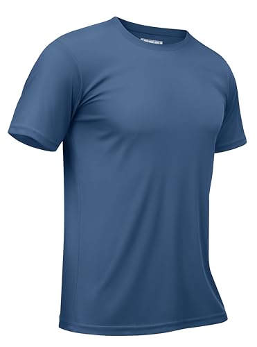 TACVASEN Herren UPF 50+ UV Schutz Shirts Laufshirt Schnelltrocknende Sport Tshirt Kurzarm Funktionsshirt, Indigo, XL von TACVASEN
