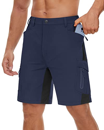 TACVASEN Herren Sommer Wanderhose Kurz Mountainbike Radhose Schnell Trocknend Atmungsaktiv Bike Shorts, Navy von TACVASEN