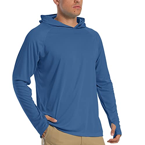 TACVASEN Herren Sonnenschutz Hoodie Sommer Atmungsaktiv Langarmshirts UPF 50+ mit Daumenloch, Indigo, L von TACVASEN