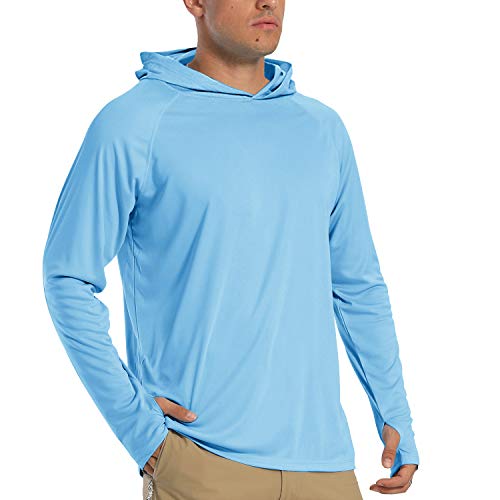 TACVASEN Herren Sonnenschutz Hoodie Sommer Atmungsaktiv Langarmshirts UPF 50+ mit Kapuze, Blau, L von TACVASEN