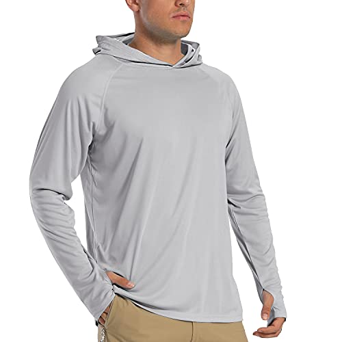 TACVASEN Herren Sonnenschutz Hoodie Sommer Atmungsaktiv Langarmshirts UPF 50+ mit Kapuze, Hell Grau, S von TACVASEN