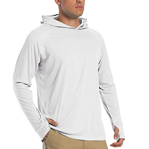 TACVASEN Herren Sonnenschutz Hoodie Sommer Atmungsaktiv Langarmshirts UPF 50+ mit Kapuze, Weiß, L von TACVASEN