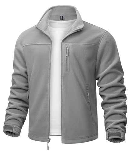 TACVASEN Herren Sport Fleecejacke Winddichte Warme Winter Fleece Jacke mit Taschen (L, Hellgrau) von TACVASEN