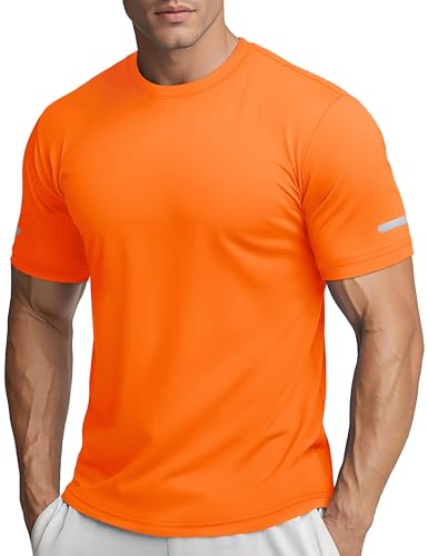 TACVASEN Herren Sport Oberteil Atmungsaktive UV-Schutz Shirt UPF 50+ Kurzarm Tshirts Sommer Funktionsshirts Trainingsshirt Orange, 3XL von TACVASEN